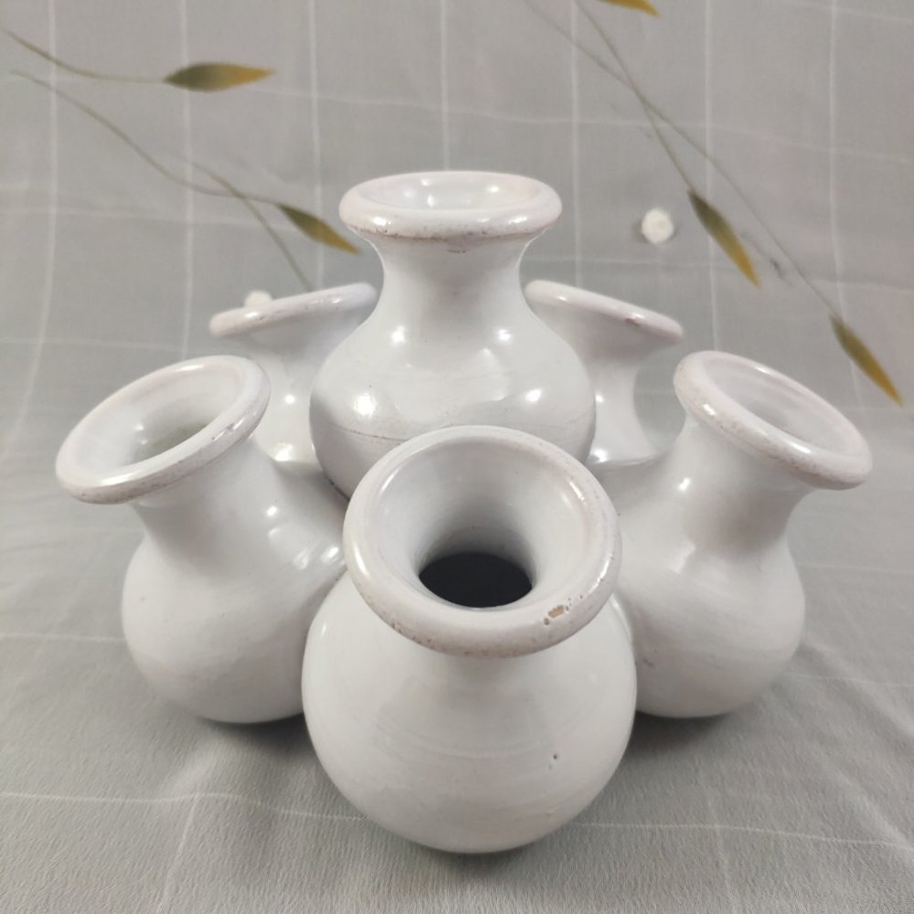 Vintage Italian White Ceramic 6 Pots Stacked Fused Vase